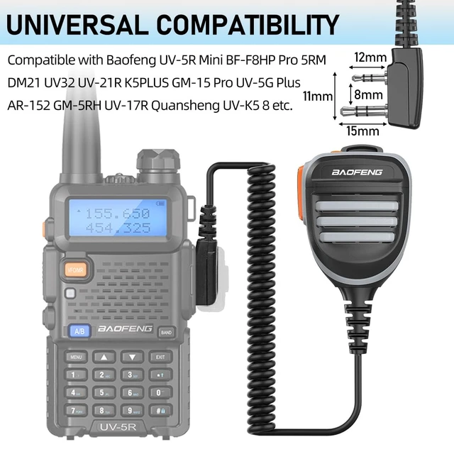 Alt view image 3 of 7 - BaoFeng Walkie Talkie Speaker Mic Microphone, Remote Shoulder Police Mic for Baofeng UV-5R Mini BF-F8HP Pro 5RM DM32 UV32 K5PLUS GM-15 Pro UV-5G Plus AR-152 Pro GM21 BF-888S Quansheng UV-K5 8