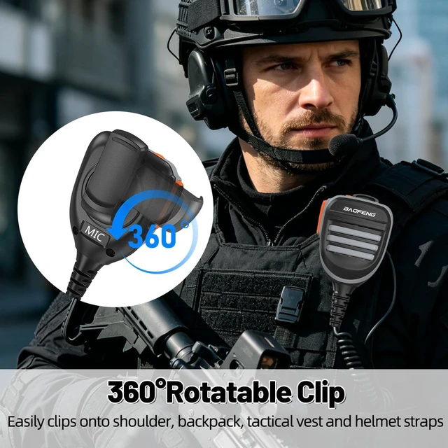 Alt view image 4 of 7 - BaoFeng Walkie Talkie Speaker Mic Microphone, Remote Shoulder Police Mic for Baofeng UV-5R Mini BF-F8HP Pro 5RM DM32 UV32 K5PLUS GM-15 Pro UV-5G Plus AR-152 Pro GM21 BF-888S Quansheng UV-K5 8
