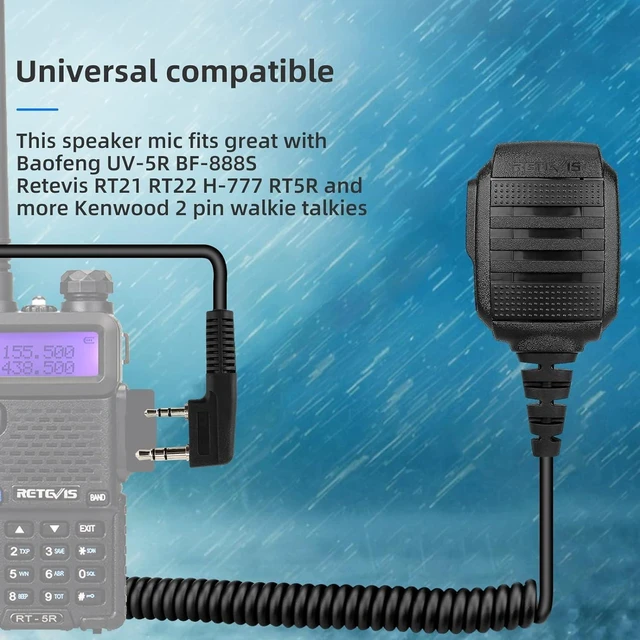 Alt view image 3 of 7 - IP54 Waterproof Walkie Talkie Speaker Mic,2 Pin,1 Pack | for RT22/RT68/RT27/H777/RB26,Compatible with BAOFENG,Samcom,Pxton,Tidradio Radio,Rotatable Clip Shoulder mic