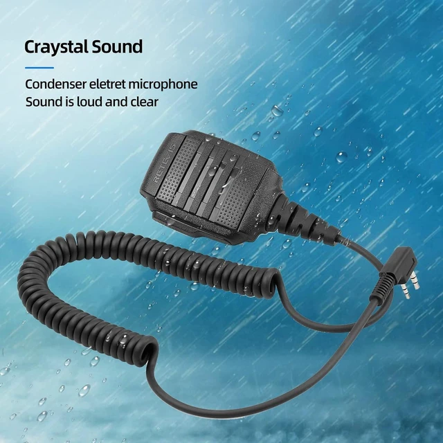 Alt view image 5 of 7 - IP54 Waterproof Walkie Talkie Speaker Mic,2 Pin,1 Pack | for RT22/RT68/RT27/H777/RB26,Compatible with BAOFENG,Samcom,Pxton,Tidradio Radio,Rotatable Clip Shoulder mic