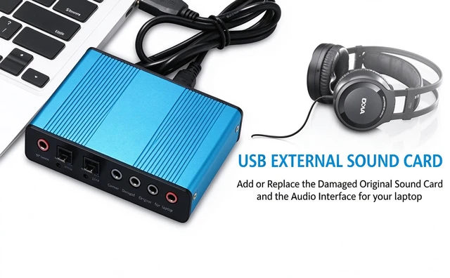 Alt view image 5 of 5 - USB 2.0 External Sound Card 6 Channel 5.1 Surround Adapter Audio S/PDIF for PC -Blue