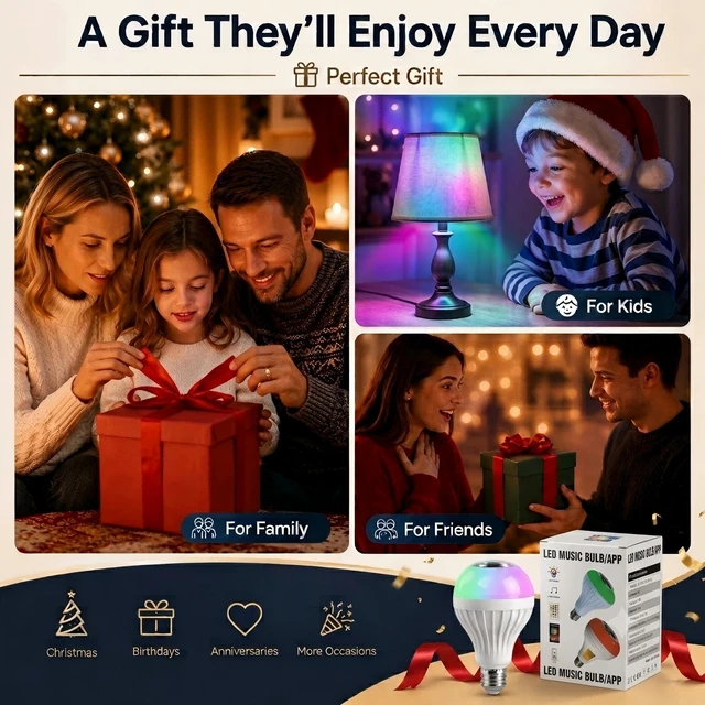 Alt view image 6 of 7 - E26 RGB Smart LED Bluetooth Light Bulb with Speaker, App & Remote | Color Changing and Brightness via App or Remote, with a Built-in Bluetooth Speaker for Bedrooms, Parties, Gaming.