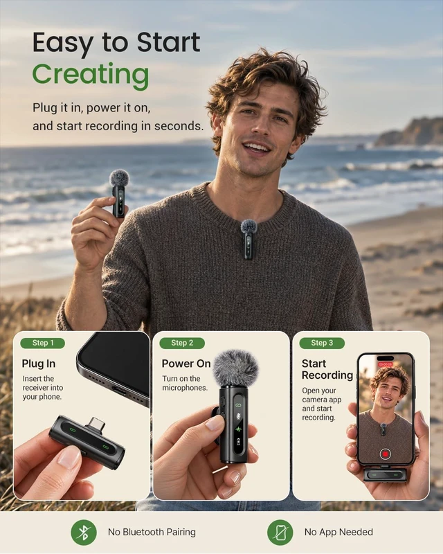 Alt view image 3 of 7 - USB C Lavalier Microphone Wireless Mini Mic for Type-C Android Phone/Tablet/PC Video Recording Clip-on Mics with Rotatable Clip&Denoise Recording, Ideal for Vlog Tiktok Youtube Podcast Content Creator