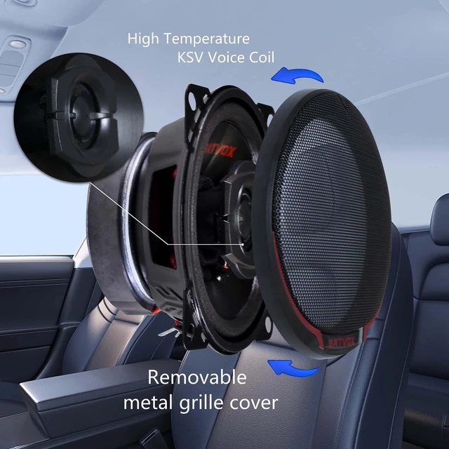 Alt view image 3 of 7 - CS401 150 Watts 4 Inch 2 Ways 4 Ohm Impedance and Piezo Tweeter for Premium Car Audio Coaxial Car Speakers, Car Stereo Sound System with Removable Grill (2 Speakers)