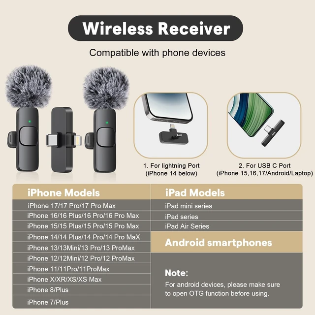 Alt view image 2 of 7 - Wireless Mini Microphone for iPhone, Android Phone - Lavalier Lapel Mic for Audio Video Recording - Clip on Content Creator Microphones for YouTube Tiktok Podcast Vlogging