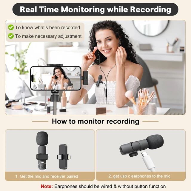Alt view image 7 of 7 - Wireless Mini Microphone for iPhone, Android Phone - Lavalier Lapel Mic for Audio Video Recording - Clip on Content Creator Microphones for YouTube Tiktok Podcast Vlogging
