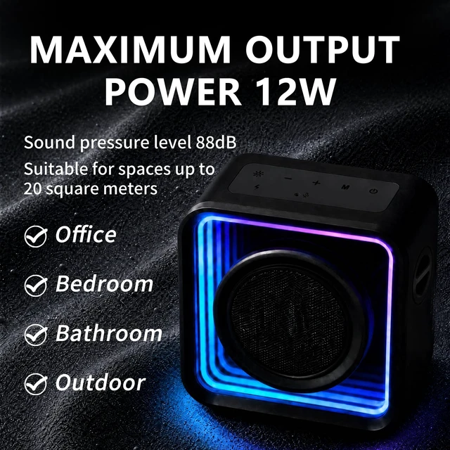 Alt view image 3 of 7 - Small Bluetooth Speaker with Strap, IP68 Waterproof Small Cute 6.0 Bluetooth Speaker with Aux Input, TF Card, TWS Pairing, RGB Light, 20H Play time, Mini Bluetooth Speakers for Shower, Office