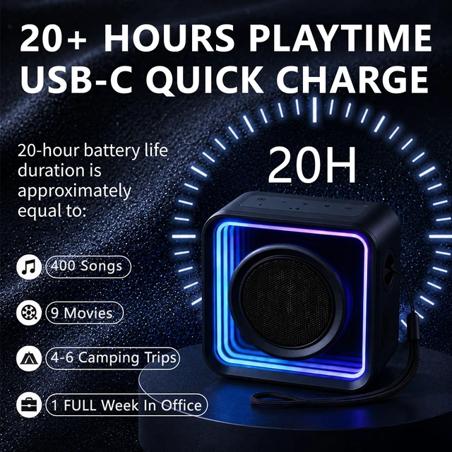 Alt view image 4 of 7 - Small Bluetooth Speaker with Strap, IP68 Waterproof Small Cute 6.0 Bluetooth Speaker with Aux Input, TF Card, TWS Pairing, RGB Light, 20H Play time, Mini Bluetooth Speakers for Shower, Office