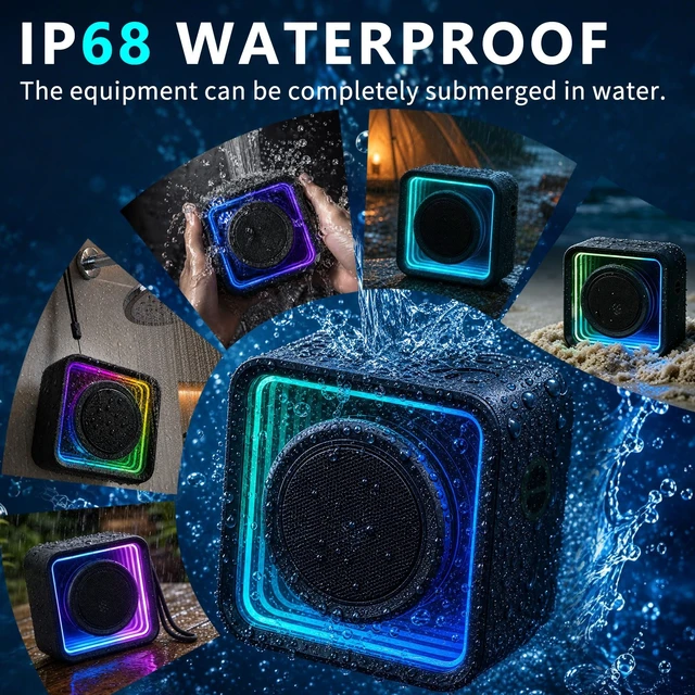 Alt view image 6 of 7 - Small Bluetooth Speaker with Strap, IP68 Waterproof Small Cute 6.0 Bluetooth Speaker with Aux Input, TF Card, TWS Pairing, RGB Light, 20H Play time, Mini Bluetooth Speakers for Shower, Office