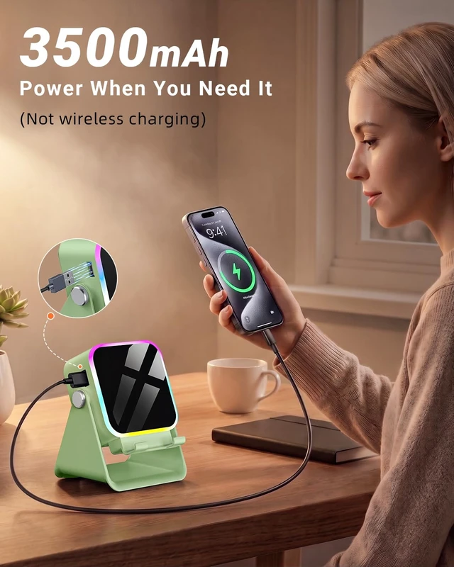 Alt view image 5 of 7 - Induction Speaker 5-in-1 Wireless Bluetooth Audio for iPhone Android | No Pairing Needed, Adjustable Stand, RGB Light, Louder Sound, USB Wired Phone Charging, Cool Tech Gift for Men Women Teens