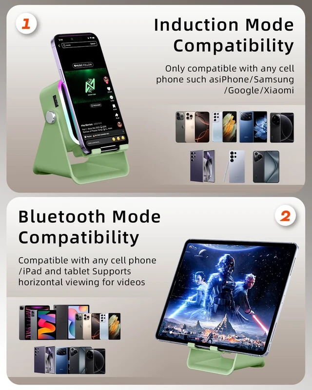 Alt view image 7 of 7 - Induction Speaker 5-in-1 Wireless Bluetooth Audio for iPhone Android | No Pairing Needed, Adjustable Stand, RGB Light, Louder Sound, USB Wired Phone Charging, Cool Tech Gift for Men Women Teens