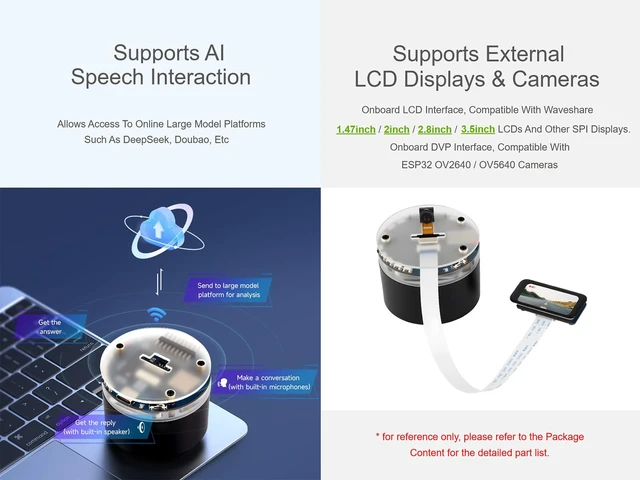 Alt view image 4 of 7 - ESP32-S3 AI Smart Speaker Development Board Onboard Dual Microphone Array, AI Speech, Surround RGB Lighting, Supports Connecting External LCD Displays and Cameras, ESP32-S3 Audio Board