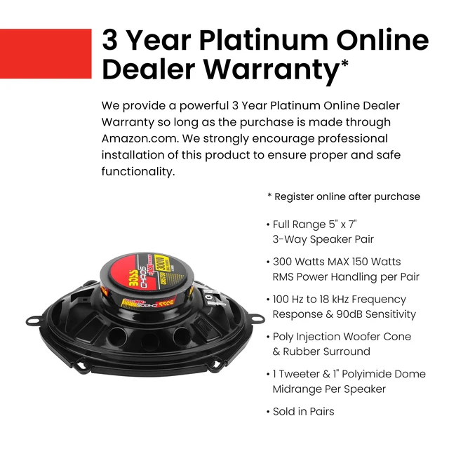 Alt view image 3 of 5 - CH5730 5 x 7 Car Speakers, 300 Watts Per Pair, 3 Way