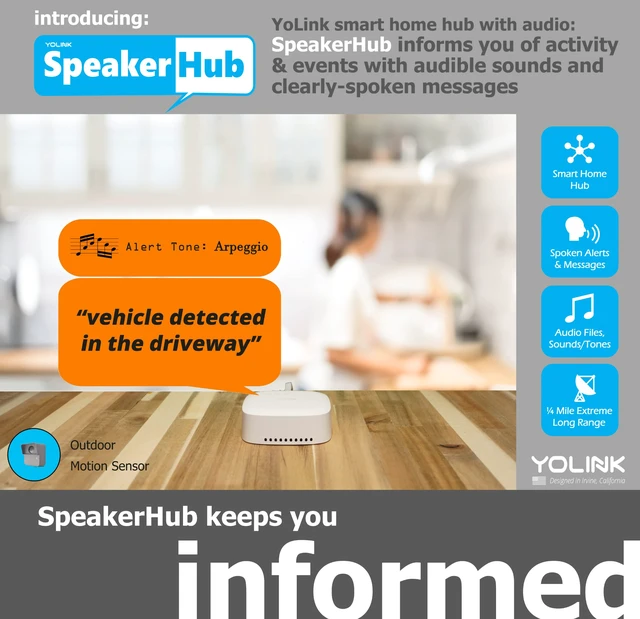 Alt view image 3 of 7 - SpeakerHub Smart Home Hub with Voice Alerts, YS1604 | Hear Custom Sensor Alerts, Alarm Tones, Works with Home Assistant, LoRa YoLink Protocol Up to 2034 Feet, Wi-Fi Required