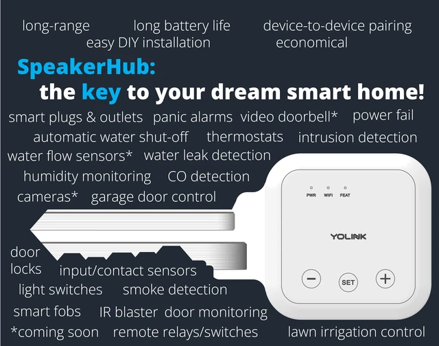 Alt view image 4 of 7 - SpeakerHub Smart Home Hub with Voice Alerts, YS1604 | Hear Custom Sensor Alerts, Alarm Tones, Works with Home Assistant, LoRa YoLink Protocol Up to 2034 Feet, Wi-Fi Required