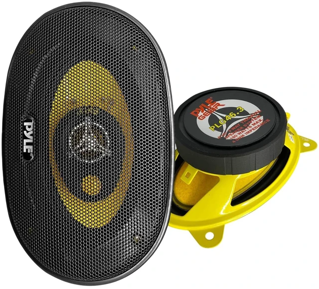 Main image of Car Three-Way Speaker System-Pro 4x6Inch 180W 4Ohm Mid Tweeter Component Audio Sound Speakers For Car Stereo w/30Oz Magnet Structure, 2 Mount Depth Fits Standard OEM-PLG46.3 (Pair),Black/Yellow
