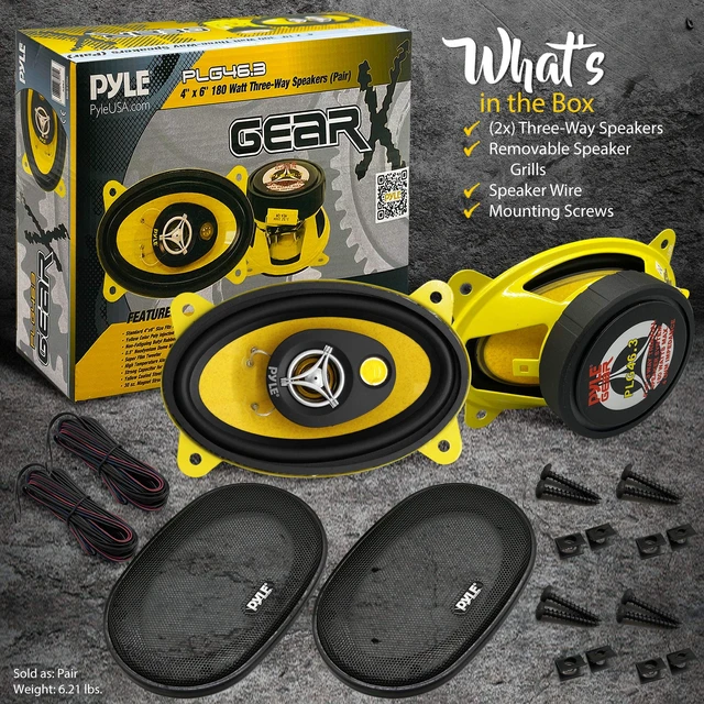 Alt view image 2 of 6 - Car Three-Way Speaker System-Pro 4x6Inch 180W 4Ohm Mid Tweeter Component Audio Sound Speakers For Car Stereo w/30Oz Magnet Structure, 2 Mount Depth Fits Standard OEM-PLG46.3 (Pair),Black/Yellow