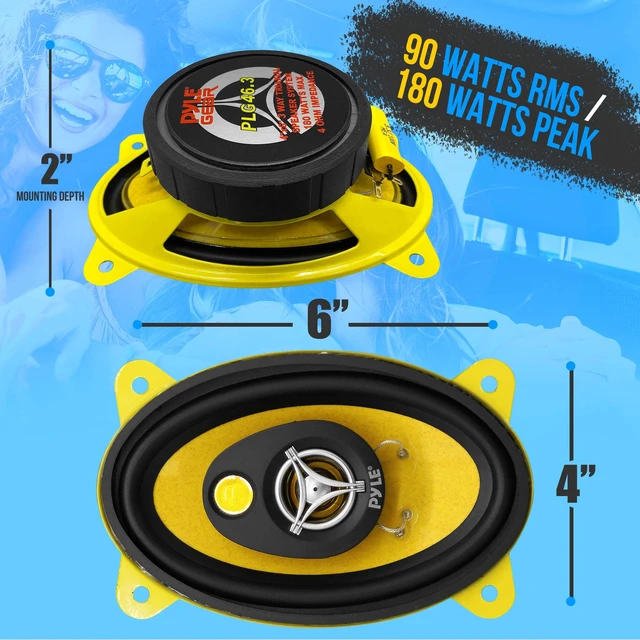 Alt view image 3 of 6 - Car Three-Way Speaker System-Pro 4x6Inch 180W 4Ohm Mid Tweeter Component Audio Sound Speakers For Car Stereo w/30Oz Magnet Structure, 2 Mount Depth Fits Standard OEM-PLG46.3 (Pair),Black/Yellow