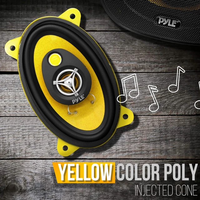Alt view image 4 of 6 - Car Three-Way Speaker System-Pro 4x6Inch 180W 4Ohm Mid Tweeter Component Audio Sound Speakers For Car Stereo w/30Oz Magnet Structure, 2 Mount Depth Fits Standard OEM-PLG46.3 (Pair),Black/Yellow