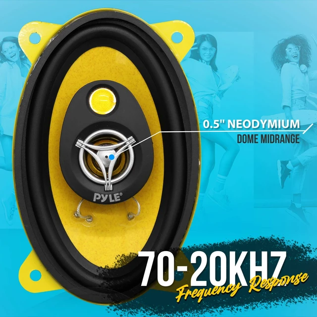 Alt view image 5 of 6 - Car Three-Way Speaker System-Pro 4x6Inch 180W 4Ohm Mid Tweeter Component Audio Sound Speakers For Car Stereo w/30Oz Magnet Structure, 2 Mount Depth Fits Standard OEM-PLG46.3 (Pair),Black/Yellow