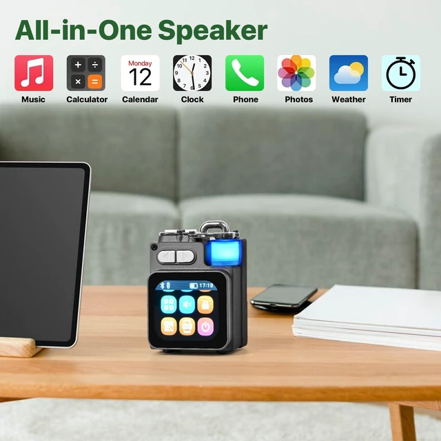 Alt view image 2 of 7 - Mini Bluetooth Speaker, Smart Wireless Portable Speaker with Touchscreen, Loud HD Sound, LED Lights, BT5.4, All In One Small Audio for Home/Outdoor/Travel/Shower/Party/Beach/Camping/Hiking/Cycling