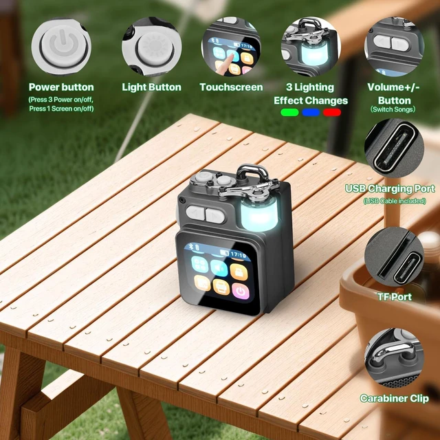 Alt view image 4 of 7 - Mini Bluetooth Speaker, Smart Wireless Portable Speaker with Touchscreen, Loud HD Sound, LED Lights, BT5.4, All In One Small Audio for Home/Outdoor/Travel/Shower/Party/Beach/Camping/Hiking/Cycling