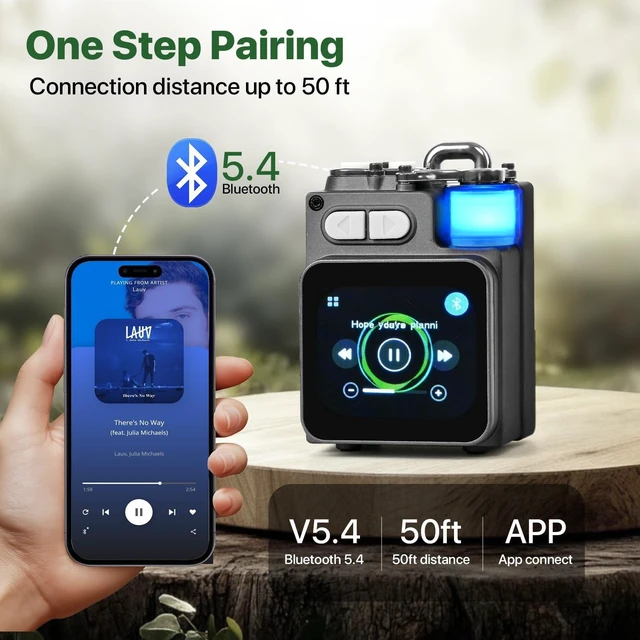 Alt view image 3 of 7 - Mini Bluetooth Speaker, Smart Wireless Portable Speaker with Touchscreen, Loud HD Sound, LED Lights, BT5.4, All In One Small Audio for Home/Outdoor/Travel/Shower/Party/Beach/Camping/Hiking/Cycling