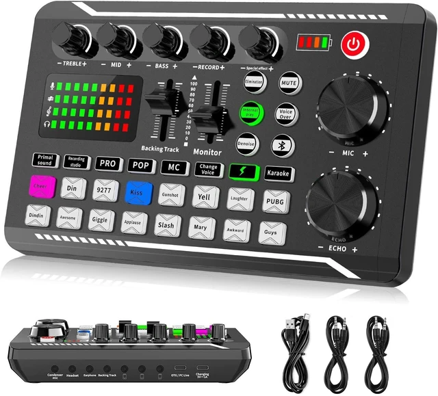 Main image of F998 Live Sound Card Audio Mixer, Streaming Podcast Audio Interface | Studio Equipment with DJ Mixer Effects | Voice Changer Sound Effects | For PS4 PS5 Karaoke Tiktok YouTube Live Gaming Record