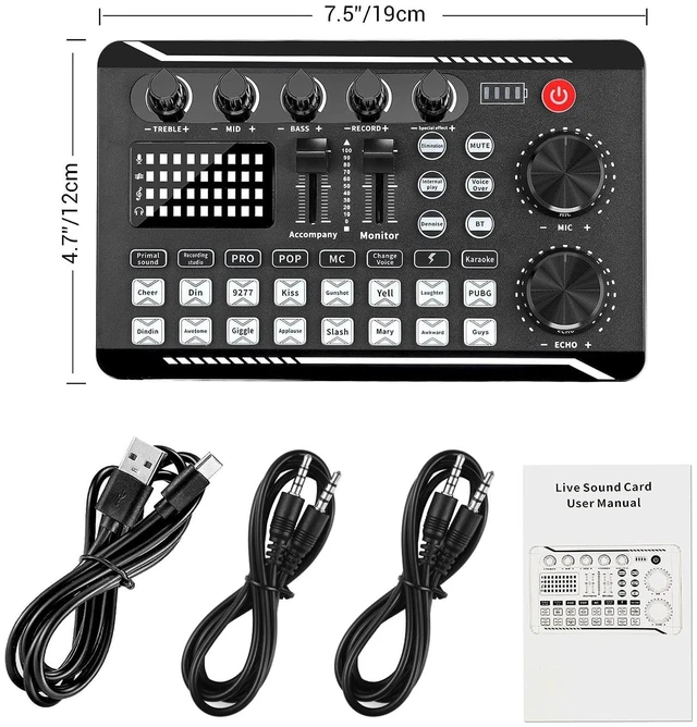 Alt view image 7 of 7 - F998 Live Sound Card Audio Mixer, Streaming Podcast Audio Interface | Studio Equipment with DJ Mixer Effects | Voice Changer Sound Effects | For PS4 PS5 Karaoke Tiktok YouTube Live Gaming Record