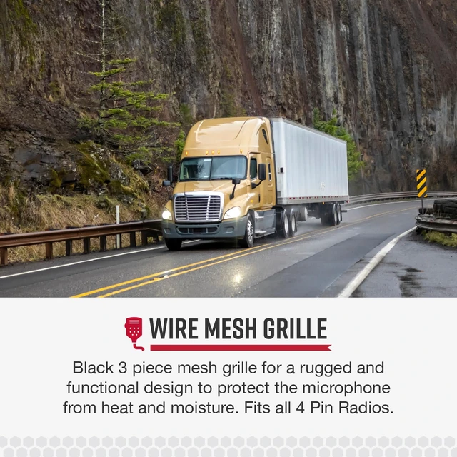 Alt view image 4 of 7 - HG M73 Premium Dynamic Replacement CB Microphone (Black), 9 Foot Cord | 4 Pin Connector, Heavy Duty ABS Shell, Wire Mesh Grille, Left Side Push To Talk, Chrome Connector