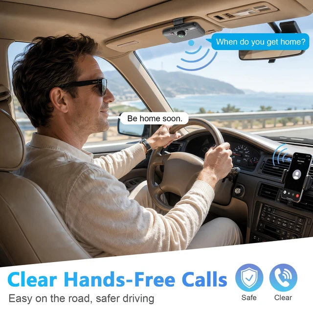 Alt view image 2 of 7 - CarEcho MK02 Bluetooth 6.0 Car Speaker, Handsfree Speakerphone Kit | 5W Wireless Phone Speaker for Calls, 35H Talktime, Siri Google Assistant Support, Visor Clip, Auto On - Upgraded