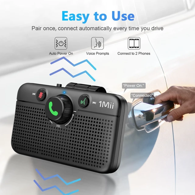Alt view image 6 of 7 - CarEcho MK02 Bluetooth 6.0 Car Speaker, Handsfree Speakerphone Kit | 5W Wireless Phone Speaker for Calls, 35H Talktime, Siri Google Assistant Support, Visor Clip, Auto On - Upgraded