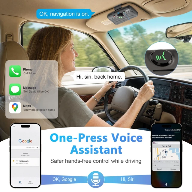 Alt view image 5 of 7 - CarEcho MK02 Bluetooth 6.0 Car Speaker, Handsfree Speakerphone Kit | 5W Wireless Phone Speaker for Calls, 35H Talktime, Siri Google Assistant Support, Visor Clip, Auto On - Upgraded