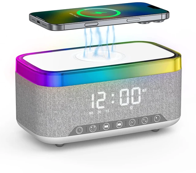 Main image of Wireless Alarm Clock with Charger, Alarm Clocks for Bedrooms Bedside, Bluetooth Speaker Alarm Clock, RGB Night Light - Multi-Functional Smart Alarm Clock for Adults Teens(White)