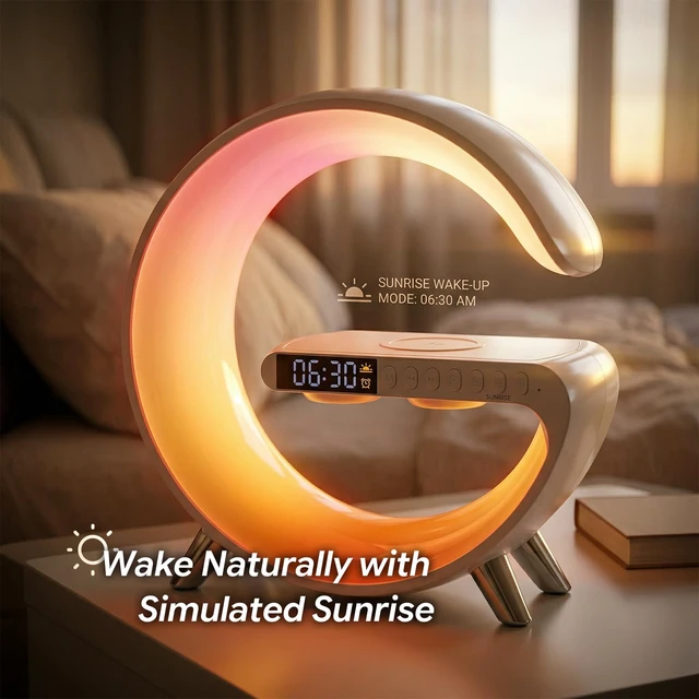Alt view image 3 of 7 - Smart LED Table Lamp Alarm Clock for Bedroom with Wireless Charging Bluetooth Speaker, App Controlled Night Light for Kids, Christmas Birthday Gifts for Teens Adults Desk Office Bedroom Decor (White