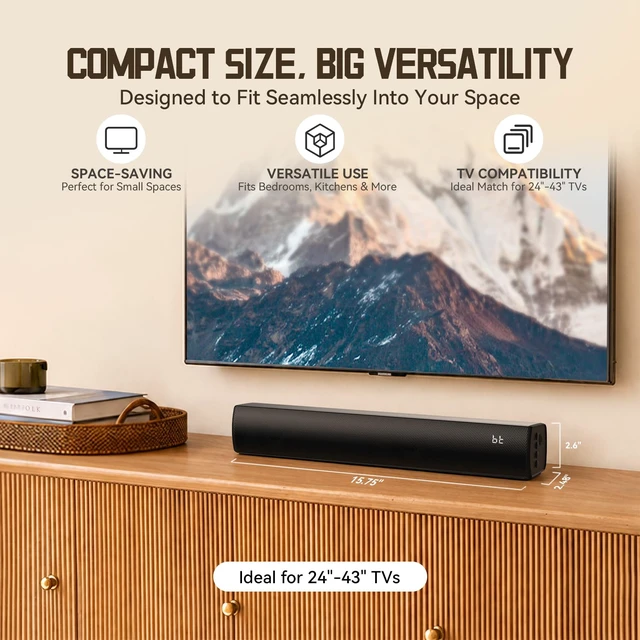 Alt view image 2 of 7 - TV Sound Bar Optical Input, Sound Bar Smart TV Compact, Sounds Bars Bluetooth Surround Speakers, 2.0 CH Stereo Sound System, Bluetooth, Optical, AUX, AUX to RCA, USB, for 24"32" TV (No HDMI), Black