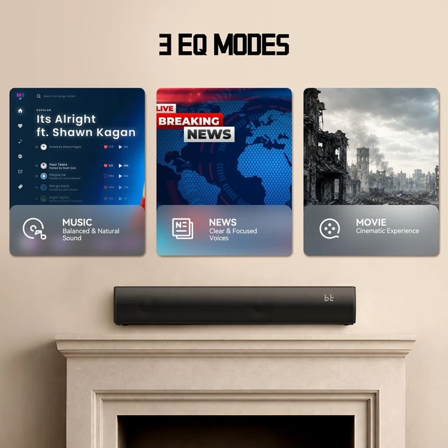 Alt view image 5 of 7 - TV Sound Bar Optical Input, Sound Bar Smart TV Compact, Sounds Bars Bluetooth Surround Speakers, 2.0 CH Stereo Sound System, Bluetooth, Optical, AUX, AUX to RCA, USB, for 24"32" TV (No HDMI), Black