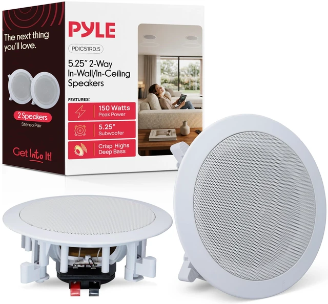 Main image of in-Wall and in-Ceiling Speaker System, Flush Mount Dual 5.25" Ceiling Speakers with Adjustable Tweeter, Full Range Stereo Sound for Home Theater, Studio, or Multi-Room Sound Setup