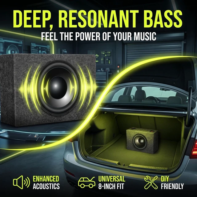 Alt view image 3 of 7 - 8 Inch Sealed Subwoofer Enclosure Box, Carpeted Car Audio Speaker Cabinet for DIY Bass Upgrade, Single Cab Truck and Compact Vehicle Use