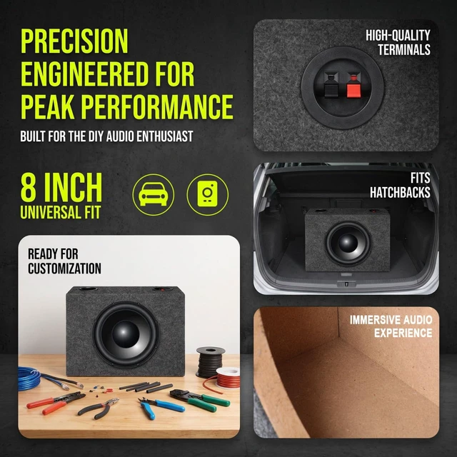 Alt view image 6 of 7 - 8 Inch Sealed Subwoofer Enclosure Box, Carpeted Car Audio Speaker Cabinet for DIY Bass Upgrade, Single Cab Truck and Compact Vehicle Use