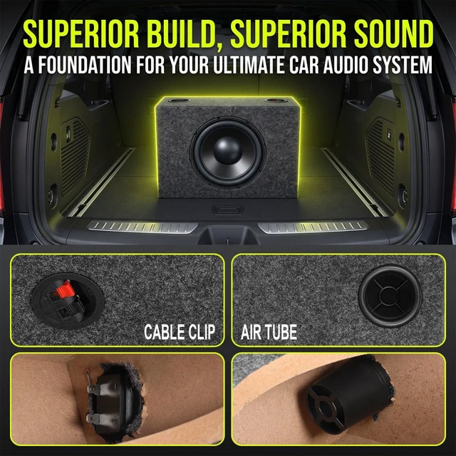 Alt view image 7 of 7 - 8 Inch Sealed Subwoofer Enclosure Box, Carpeted Car Audio Speaker Cabinet for DIY Bass Upgrade, Single Cab Truck and Compact Vehicle Use