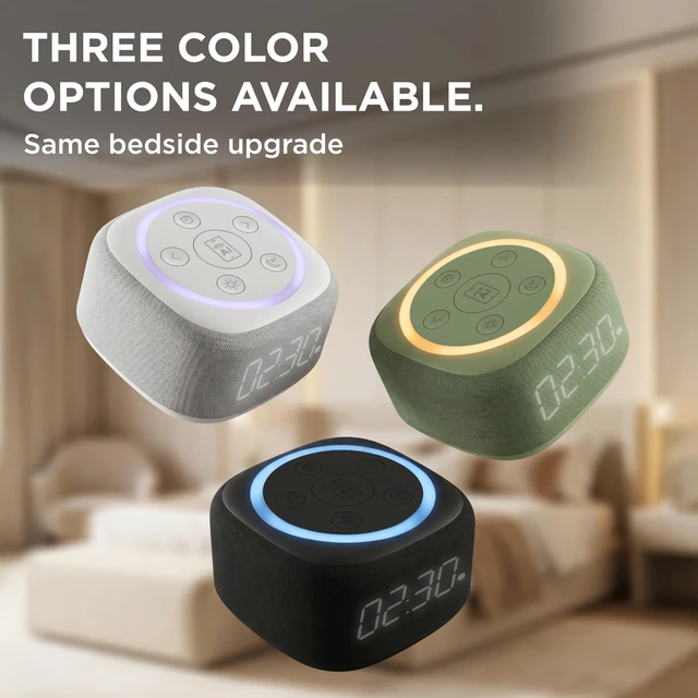 Alt view image 2 of 4 - Home Speaker with AI Voice Assistant Access, Clock, White (BRS-180) | White noise machine for bedroom - 16 sleep sounds, 8 RGB night light modes - rich audio sound - white