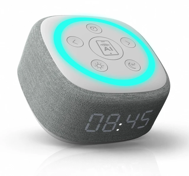 Main image of Home Speaker with AI Voice Assistant Access, Clock, White (BRS-180) | White noise machine for bedroom - 16 sleep sounds, 8 RGB night light modes - rich audio sound - white