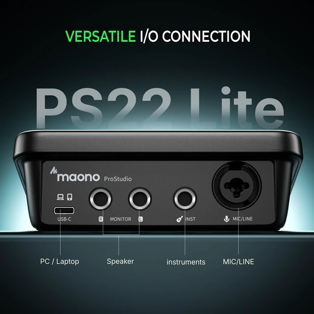 Alt view image 4 of 7 - PS22 Lite USB Audio Interface for PC for Guitar & Vocals Streaming | Low-noise preamp, 24-bit/192kHz, loopback, ASIO driver, routing software, for home studio, DAW recording, OBS, creators