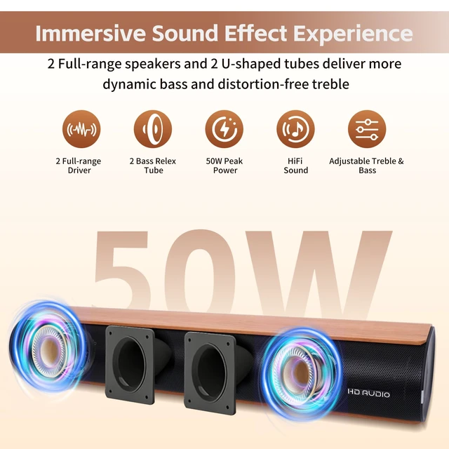 Alt view image 4 of 7 - Sound Bar for Smart TV 50W Soundbar with Bluetooth/ARC/Optical/AUX Connect | 50W High Power Soundbar, Built-in Auto Volume Boost Technology, Compact Audio Speaker for All Smart TVs