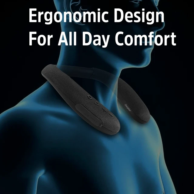 Alt view image 5 of 7 - Wearable Neckband Smart Bluetooth Speaker, Around-the-Neck Wireless Speaker with Built-in Mic & Hands-Free Calls, Bluetooth 5.4, Up to 10-Hr Playtime, MicroSD/AUX/USB-C Ports, Black