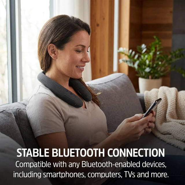 Alt view image 7 of 7 - Wearable Neckband Smart Bluetooth Speaker, Around-the-Neck Wireless Speaker with Built-in Mic & Hands-Free Calls, Bluetooth 5.4, Up to 10-Hr Playtime, MicroSD/AUX/USB-C Ports, Black