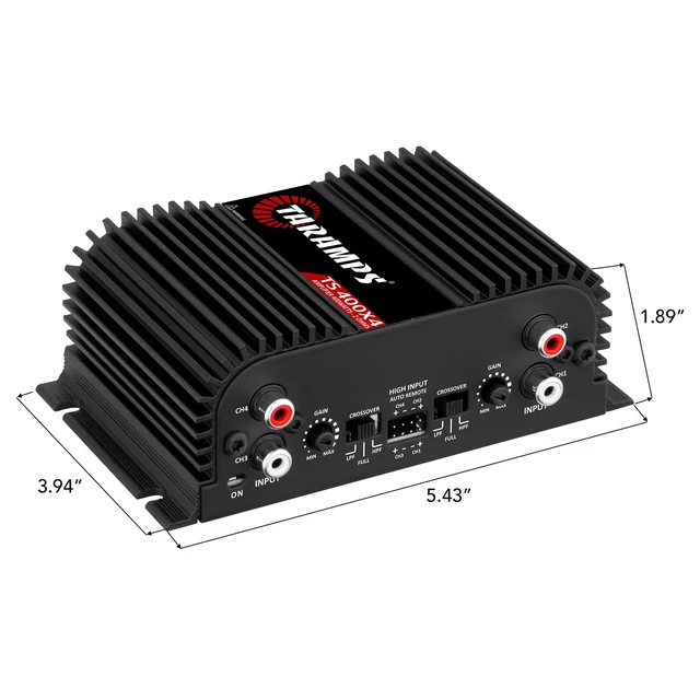 Alt view image 7 of 7 - TS 400X4 Black 2 Ohms 400W RMS 4-Channel Car Audio Amplifier | High-Level and RCA inputs, bridgeable channels, built-in crossover and compact Class D design for flexible installations.