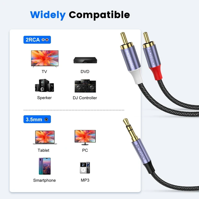 Alt view image 2 of 6 - 3.5mm to RCA Cable Headphone to RCA Cable AUX to RCA Audio Cable 3FT | 1/8 to 2RCA Male Jack Nylon Braided Dual-Shielded Compatible with Smartphone MP3 Tablet Speaker Amplifier Home Theater
