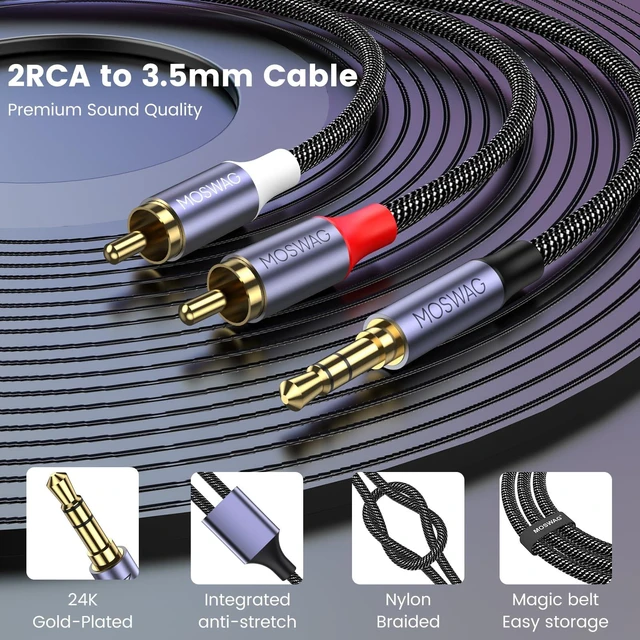 Alt view image 4 of 6 - 3.5mm to RCA Cable Headphone to RCA Cable AUX to RCA Audio Cable 3FT | 1/8 to 2RCA Male Jack Nylon Braided Dual-Shielded Compatible with Smartphone MP3 Tablet Speaker Amplifier Home Theater